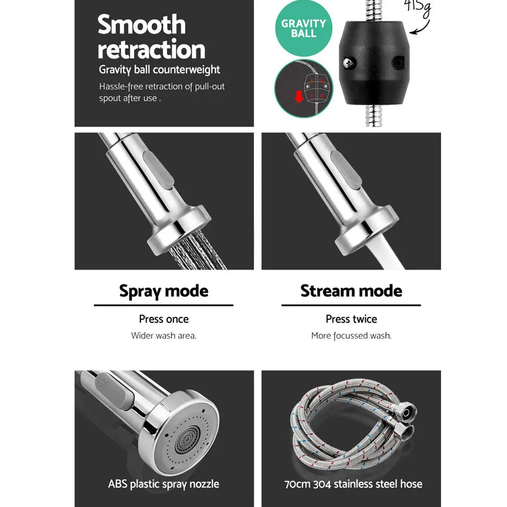 Cefito Kitchen Mixer Tap Pull Down 2 Modes Sink Faucet Basin Laundry Chrome - Furniture > Bathroom > Tap & Sink