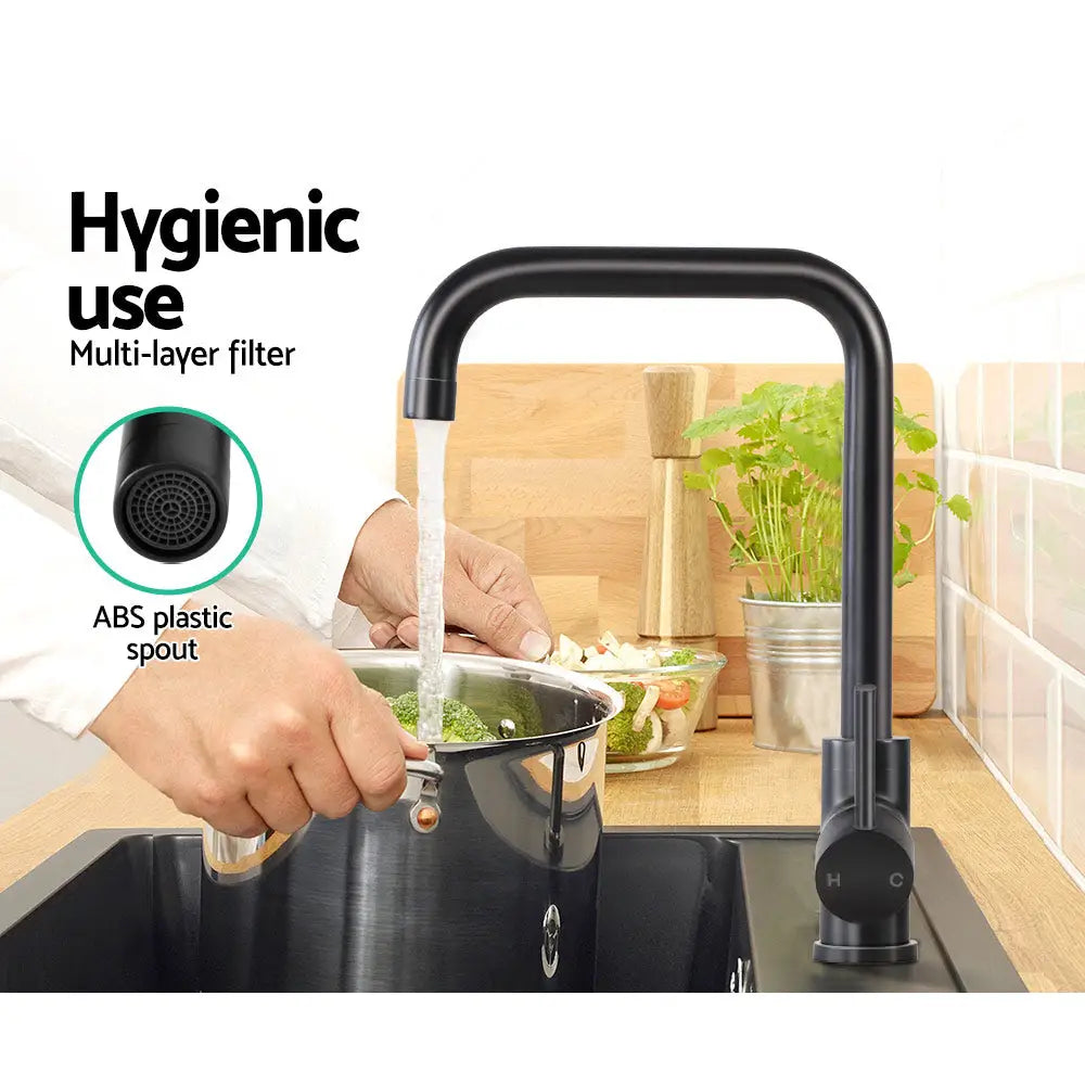 Cefito Kitchen Mixer Tap Mixer Rectangle Sink Faucet Basin Laundry Black - Furniture > Bathroom > Tap & Sink Accessories