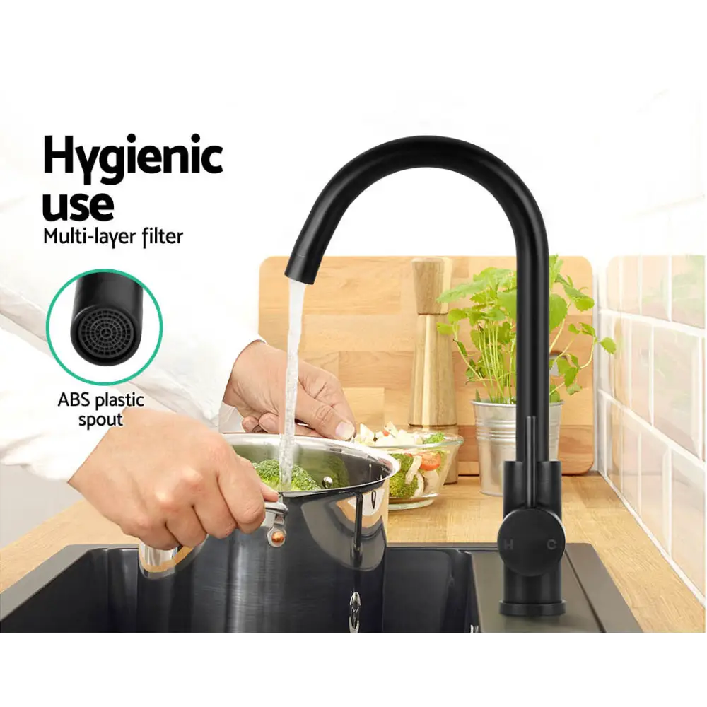 Cefito Kitchen Mixer Tap Mixer Round Sink Faucet Basin Laundry Black - Furniture > Bathroom > Tap & Sink Accessories