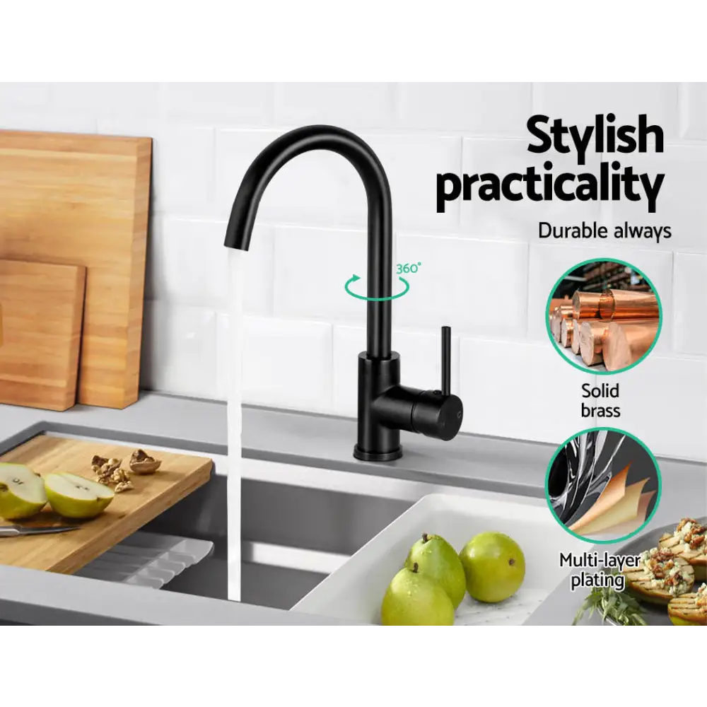 Cefito Kitchen Mixer Tap Mixer Round Sink Faucet Basin Laundry Black - Furniture > Bathroom > Tap & Sink Accessories