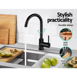 Cefito Kitchen Mixer Tap Mixer Round Sink Faucet Basin Laundry Black - Furniture > Bathroom > Tap & Sink Accessories