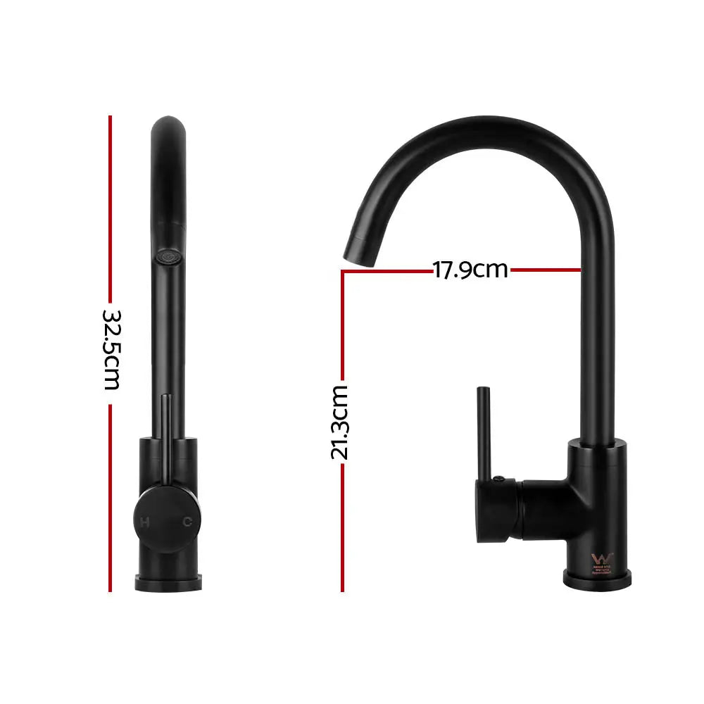 Cefito Kitchen Mixer Tap Mixer Round Sink Faucet Basin Laundry Black - Furniture > Bathroom > Tap & Sink Accessories