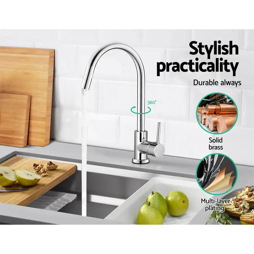 Cefito Kitchen Mixer Tap Mixer Round Sink Faucet Basin Laundry Chrome - Furniture > Bathroom > Tap & Sink Accessories