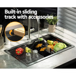Cefito Kitchen Sink 70X45CM Stainless Steel Single Bowl Drain Rack Basket Black - Home & Garden > Kitchenware