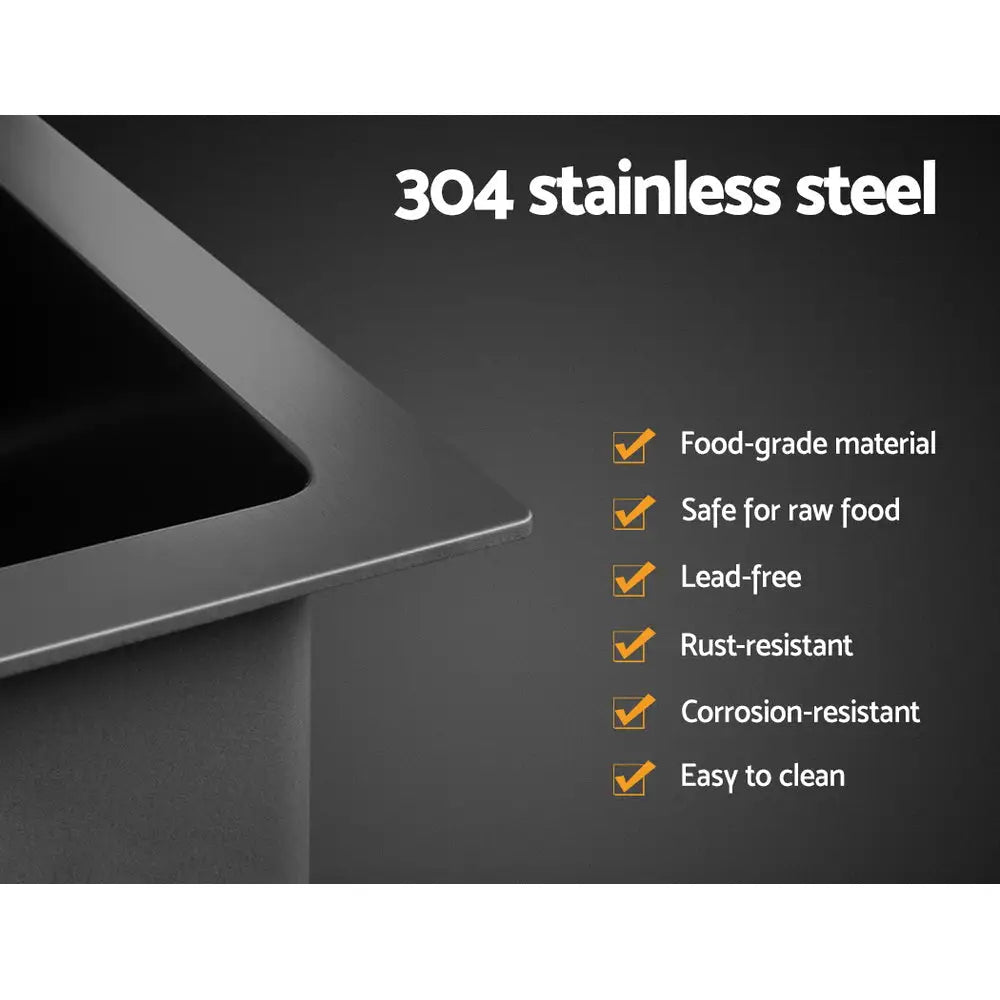 Cefito Kitchen Sink 70X45CM Stainless Steel Single Bowl Drain Rack Basket Black - Home & Garden > Kitchenware