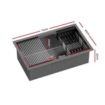 Cefito Kitchen Sink 70X45CM Stainless Steel Single Bowl Drain Rack Basket Black - Home & Garden > Kitchenware