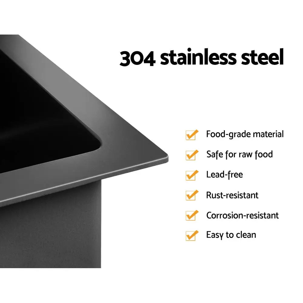 Cefito Kitchen Sink 77X45CM Stainless Steel Basin Double Bowl Black - Furniture > Bathroom > Sinks