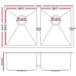 Cefito Kitchen Sink 77X45CM Stainless Steel Basin Double Bowl Black - Furniture > Bathroom > Sinks