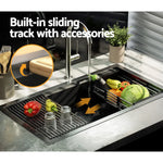 Cefito Kitchen Sink 81X45CM Stainless Steel Single Bowl Drain Rack Basket Black - Home & Garden > Kitchenware