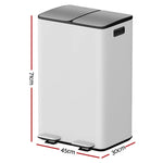 Cefito Pedal Bins Rubbish Bin Dual Compartment Waste Recycle Dustbins 60L White - Home & Garden > Kitchen Bins > Pedal