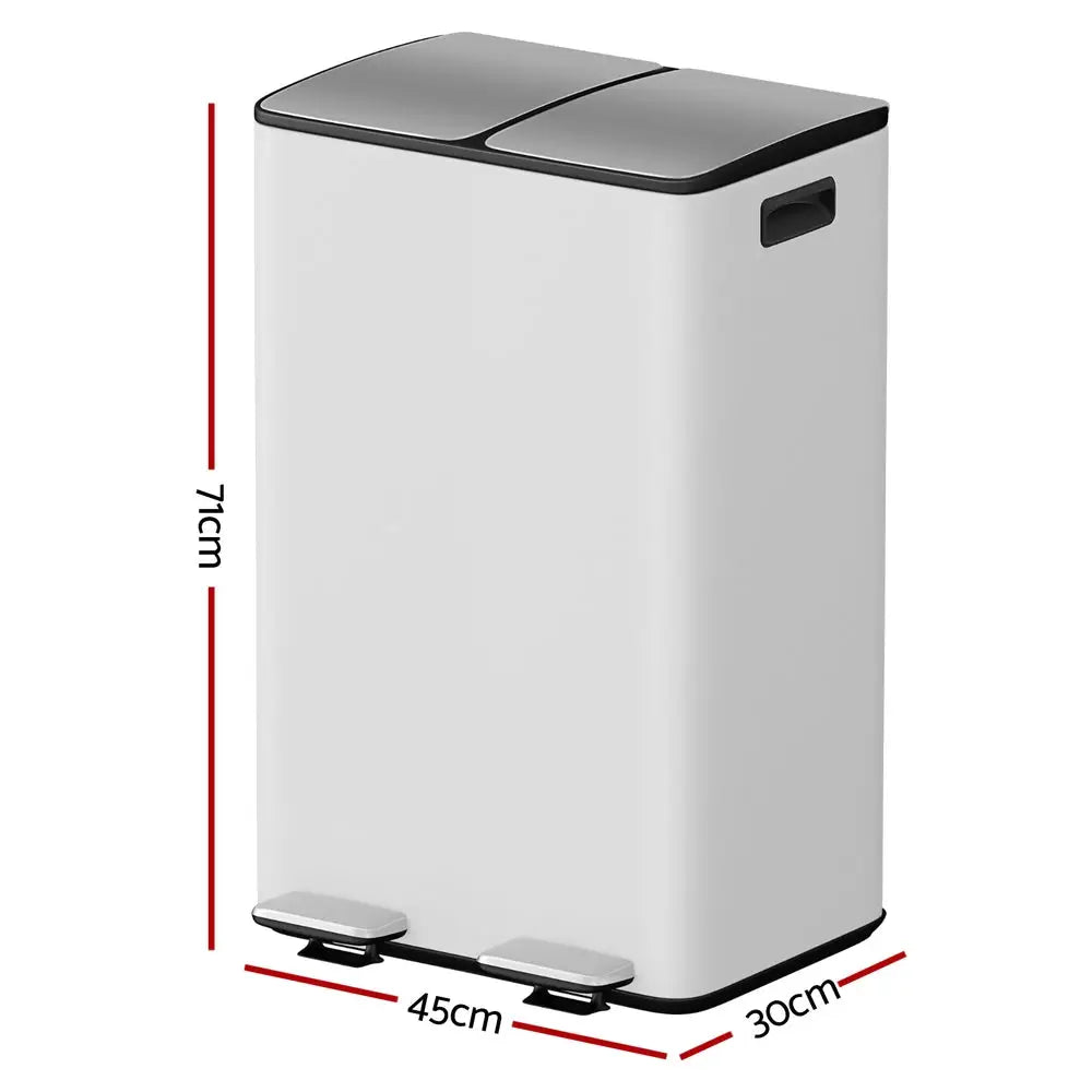 Cefito Pedal Bins Rubbish Bin Dual Compartment Waste Recycle Dustbins 60L White - Home & Garden > Kitchen Bins > Pedal