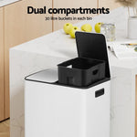 Cefito Pedal Bins Rubbish Bin Dual Compartment Waste Recycle Dustbins 60L White - Home & Garden > Kitchen Bins > Pedal