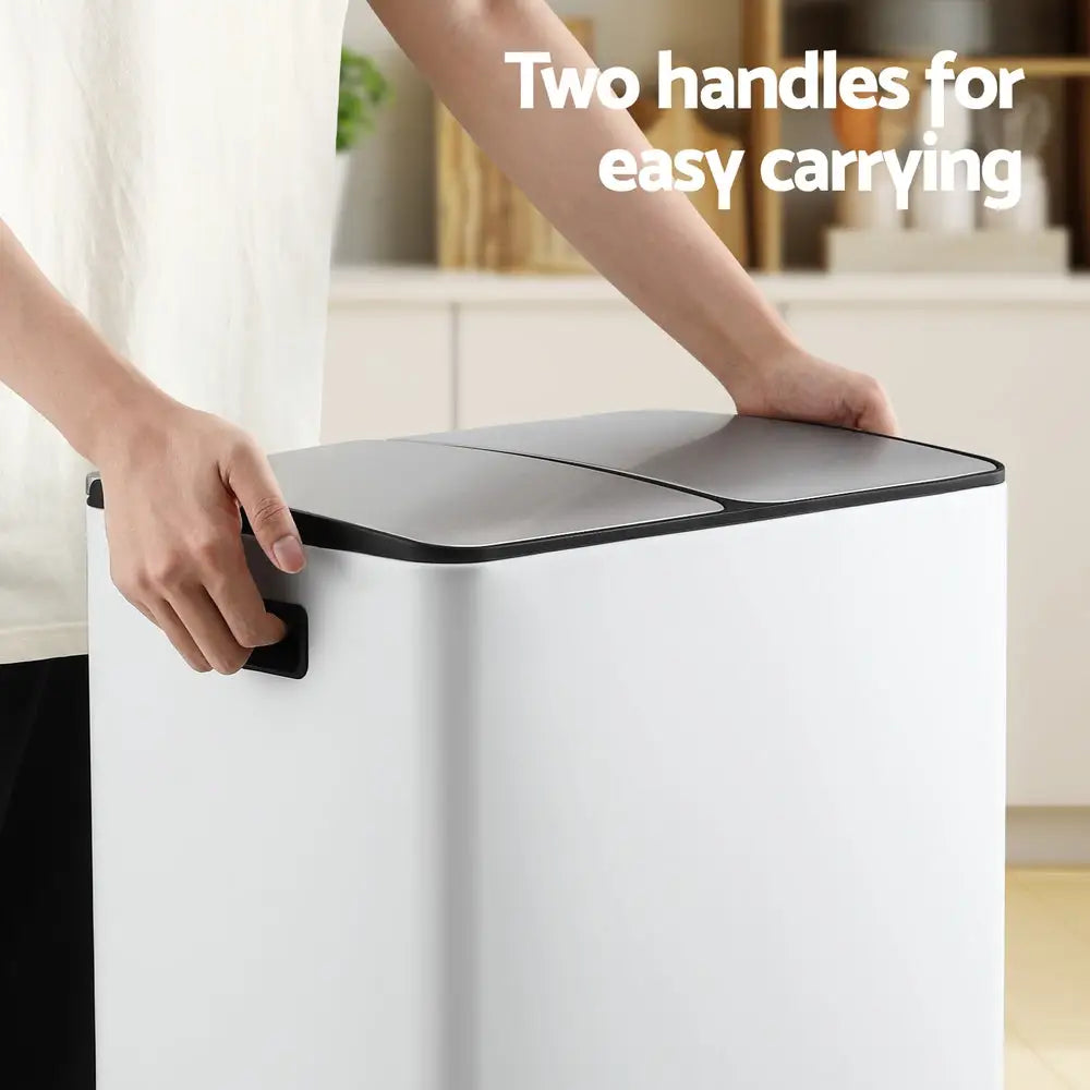 Cefito Pedal Bins Rubbish Bin Dual Compartment Waste Recycle Dustbins 60L White - Home & Garden > Kitchen Bins > Pedal