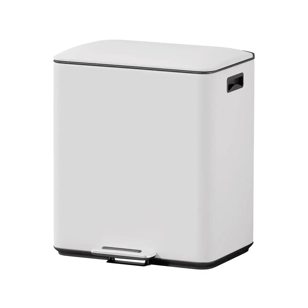 Cefito Pedal Bins Rubbish Bin Dual Compartment Waste Recycle Dustbins 40L White - Home & Garden > Kitchen Bins