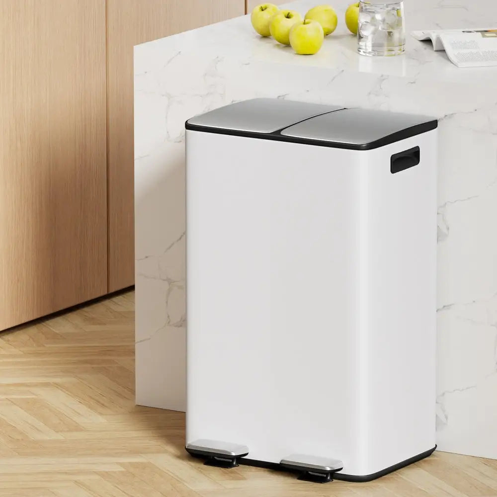 Cefito Pedal Bins Rubbish Bin Dual Compartment Waste Recycle Dustbins 60L White - Home & Garden > Kitchen Bins > Pedal