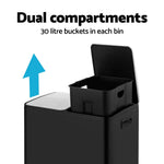 Cefito Pedal Bins Rubbish Bin Dual Compartment Waste Recycle Dustbins 60L Black - Home & Garden > Kitchen Bins
