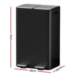 Cefito Pedal Bins Rubbish Bin Dual Compartment Waste Recycle Dustbins 60L Black - Home & Garden > Kitchen Bins