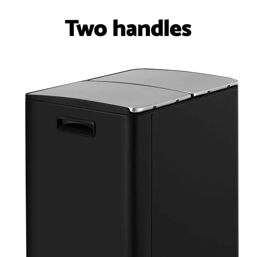 Cefito Pedal Bins Rubbish Bin Dual Compartment Waste Recycle Dustbins 60L Black - Home & Garden > Kitchen Bins