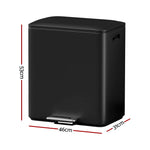 Cefito Pedal Bins Rubbish Bin Dual Compartment Waste Recycle Dustbins 40L Black - Home & Garden > Kitchen Bins