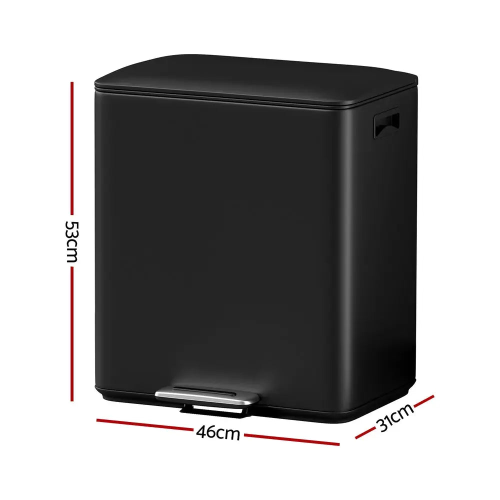 Cefito Pedal Bins Rubbish Bin Dual Compartment Waste Recycle Dustbins 40L Black - Home & Garden > Kitchen Bins