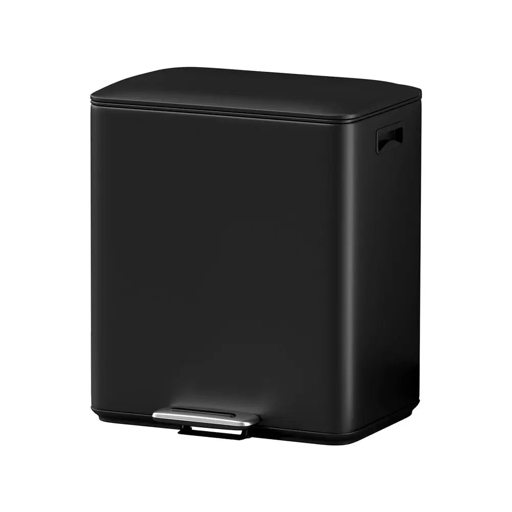 Cefito Pedal Bins Rubbish Bin Dual Compartment Waste Recycle Dustbins 40L Black - Home & Garden > Kitchen Bins