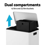 Cefito Pedal Bins Rubbish Bin Dual Compartment Waste Recycle Dustbins 40L White - Home & Garden > Kitchen Bins