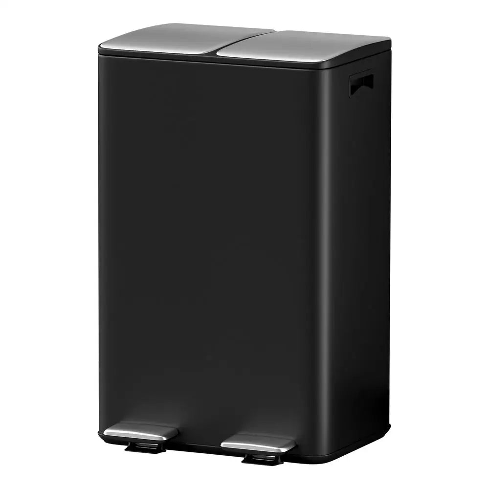 Cefito Pedal Bins Rubbish Bin Dual Compartment Waste Recycle Dustbins 60L Black - Home & Garden > Kitchen Bins