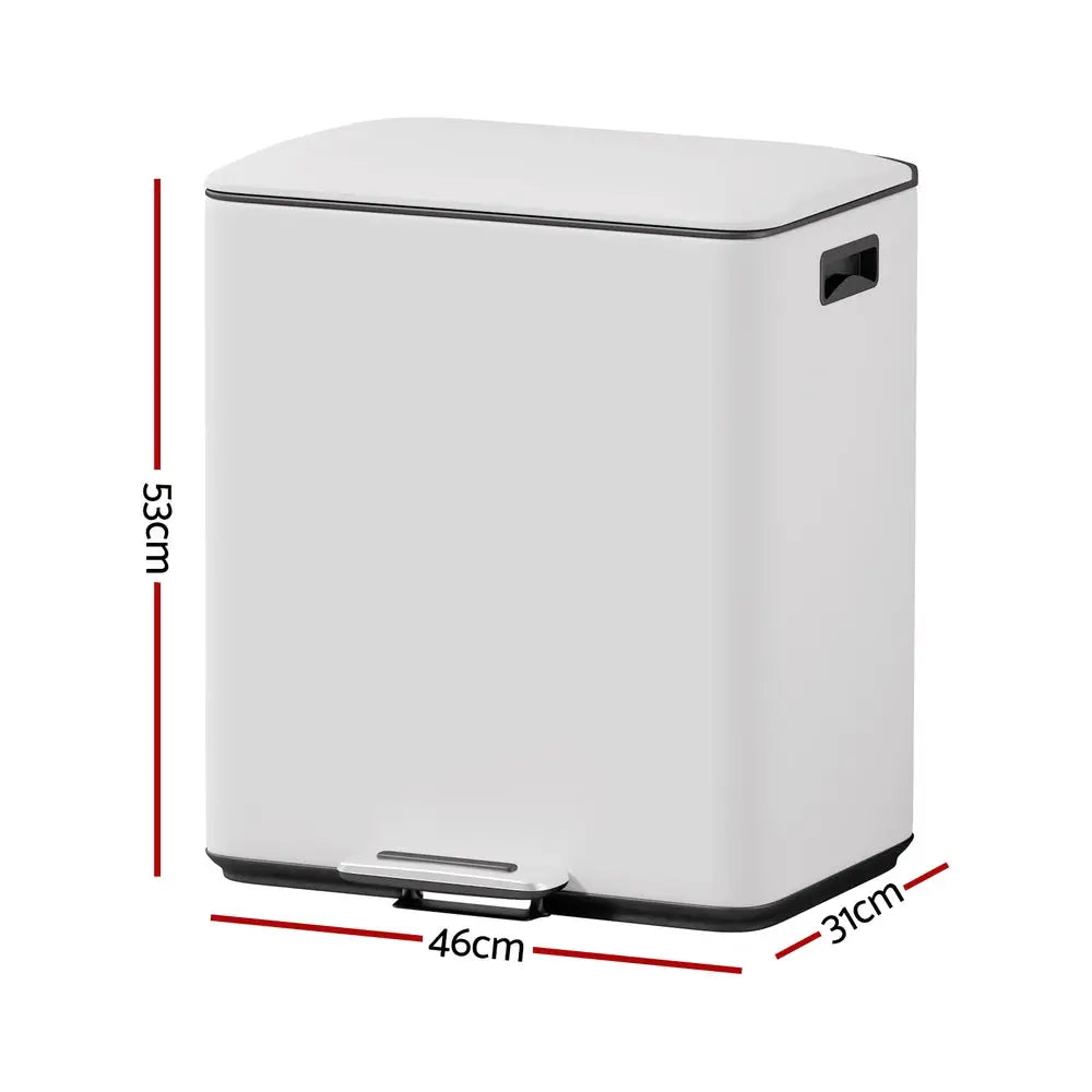 Cefito Pedal Bins Rubbish Bin Dual Compartment Waste Recycle Dustbins 40L White - Home & Garden > Kitchen Bins