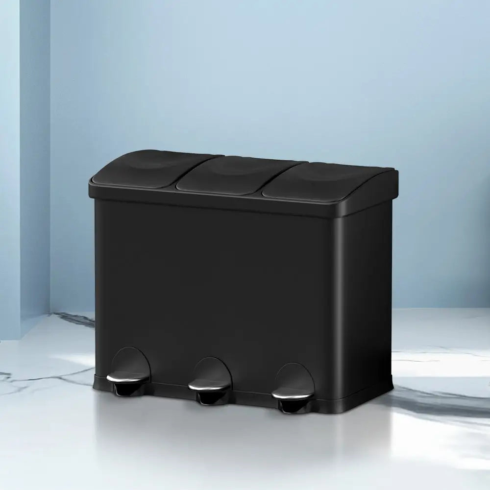 Cefito Pedal Bins Rubbish Bin Triple Compartments Waste Recycle Dustbins 45L - Home & Garden > Kitchen Bins