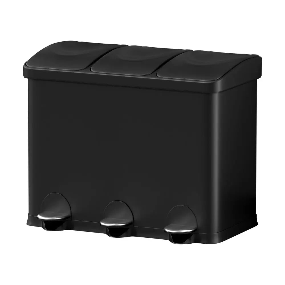 Cefito Pedal Bins Rubbish Bin Triple Compartments Waste Recycle Dustbins 45L - Home & Garden > Kitchen Bins