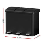 Cefito Pedal Bins Rubbish Bin Triple Compartments Waste Recycle Dustbins 45L - Home & Garden > Kitchen Bins