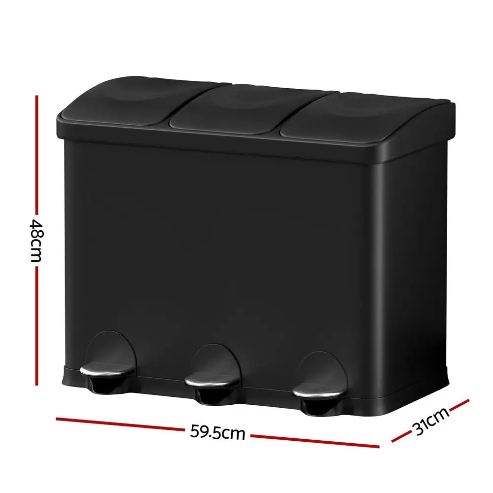 Cefito Pedal Bins Rubbish Bin Triple Compartments Waste Recycle Dustbins 45L - Home & Garden > Kitchen Bins