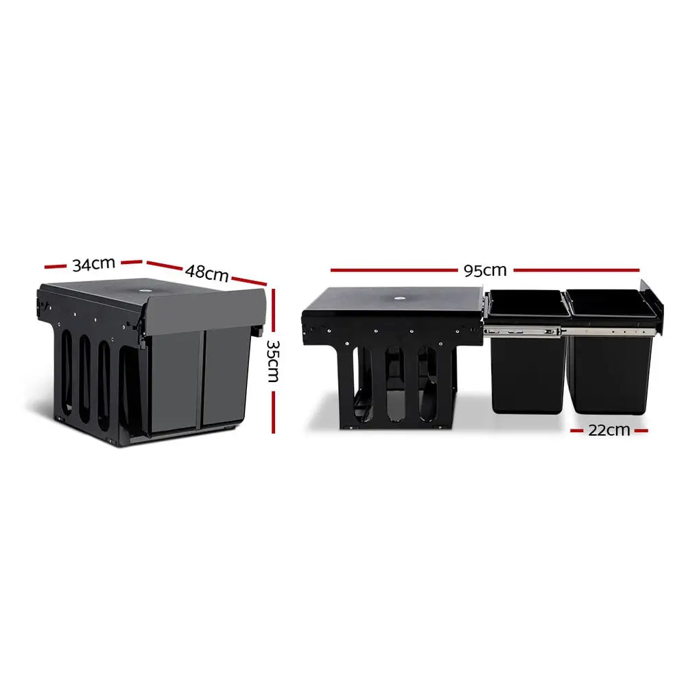Cefito Pull Out Bin Kitchen Double Basket 2X15L Black - Home & Garden > Kitchen Bins