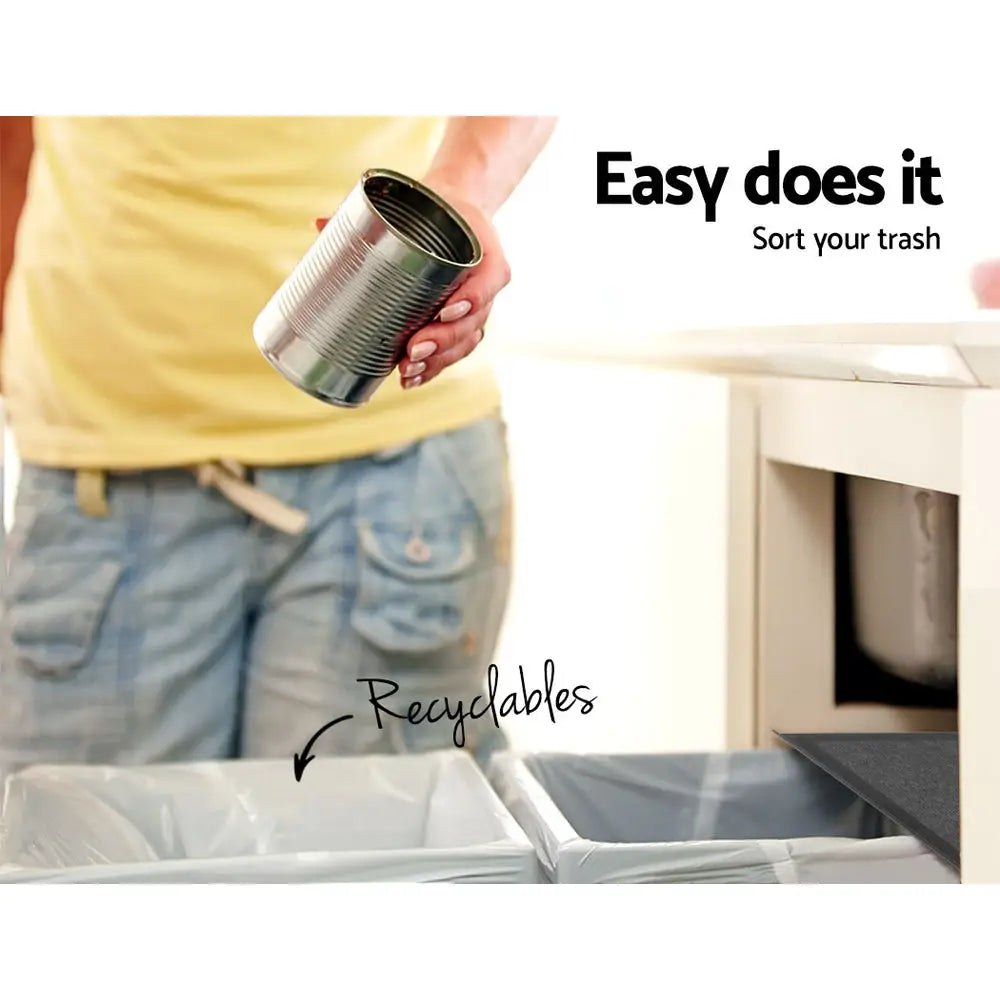 Cefito Pull Out Bin Kitchen Double Basket 2X15L Black - Home & Garden > Kitchen Bins