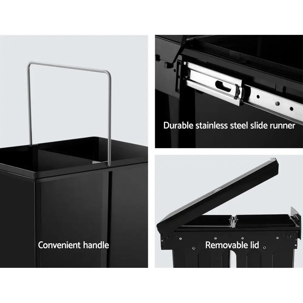 Cefito Pull Out Bin Kitchen Double Basket 2X15L Black - Home & Garden > Kitchen Bins