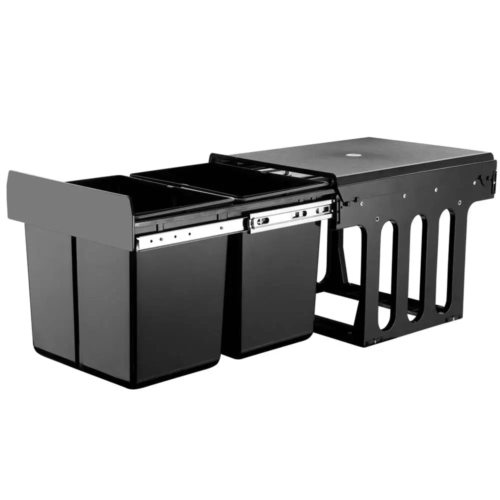 Cefito Pull Out Bin Kitchen Double Basket 2X15L Black - Home & Garden > Kitchen Bins