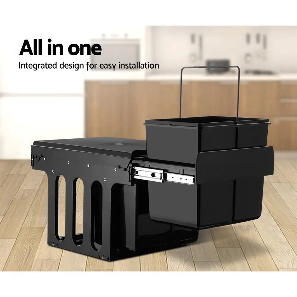 Cefito Pull Out Bin Kitchen Double Basket 2X15L Black - Home & Garden > Kitchen Bins