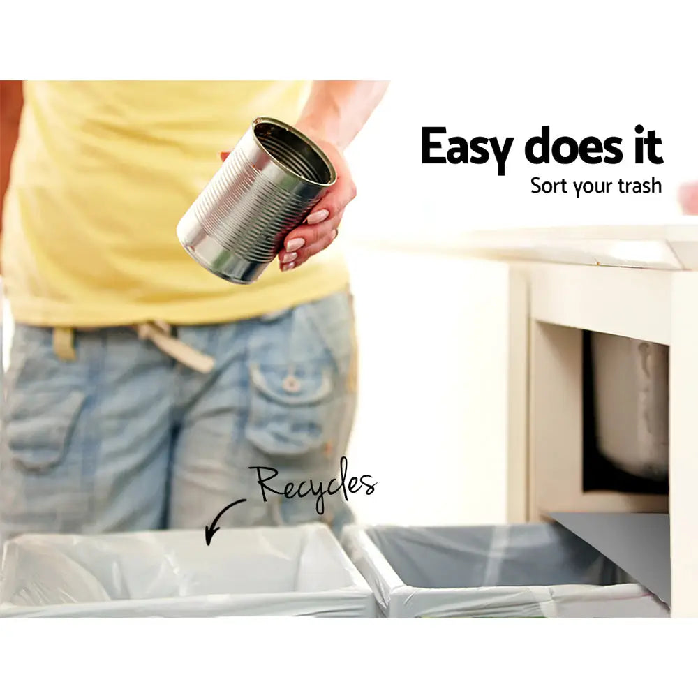 Cefito Pull Out Bin Kitchen Double Basket 2X15L Grey - Home & Garden > Kitchen Bins