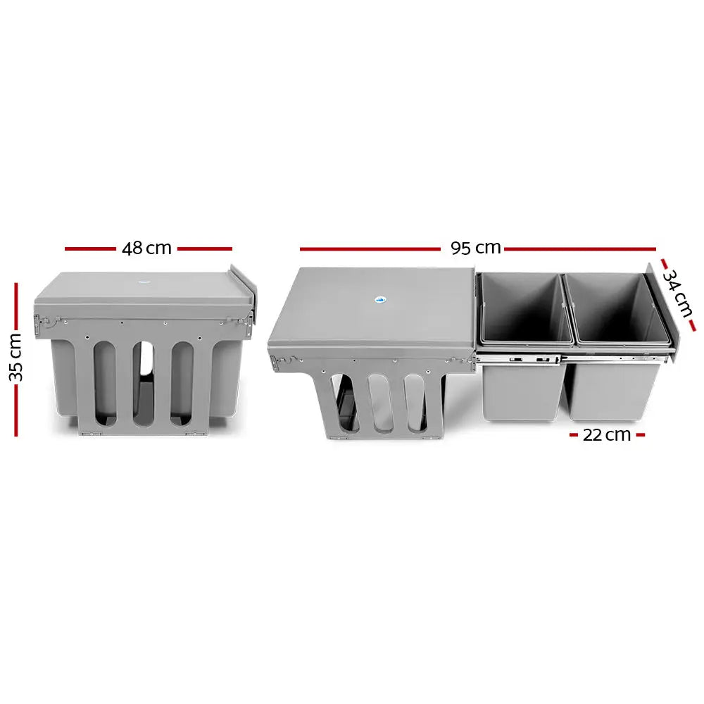 Cefito Pull Out Bin Kitchen Double Basket 2X15L Grey - Home & Garden > Kitchen Bins