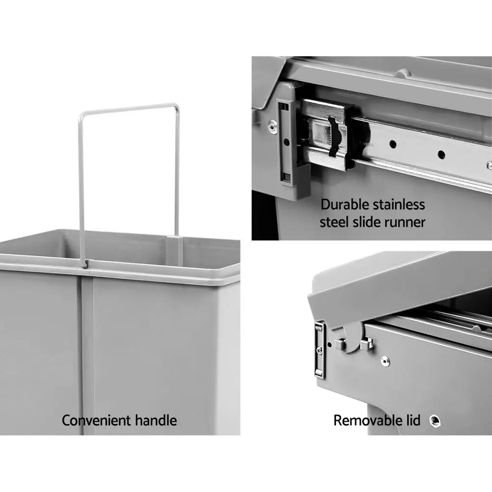 Cefito Pull Out Bin Kitchen Double Basket 2X15L Grey - Home & Garden > Kitchen Bins