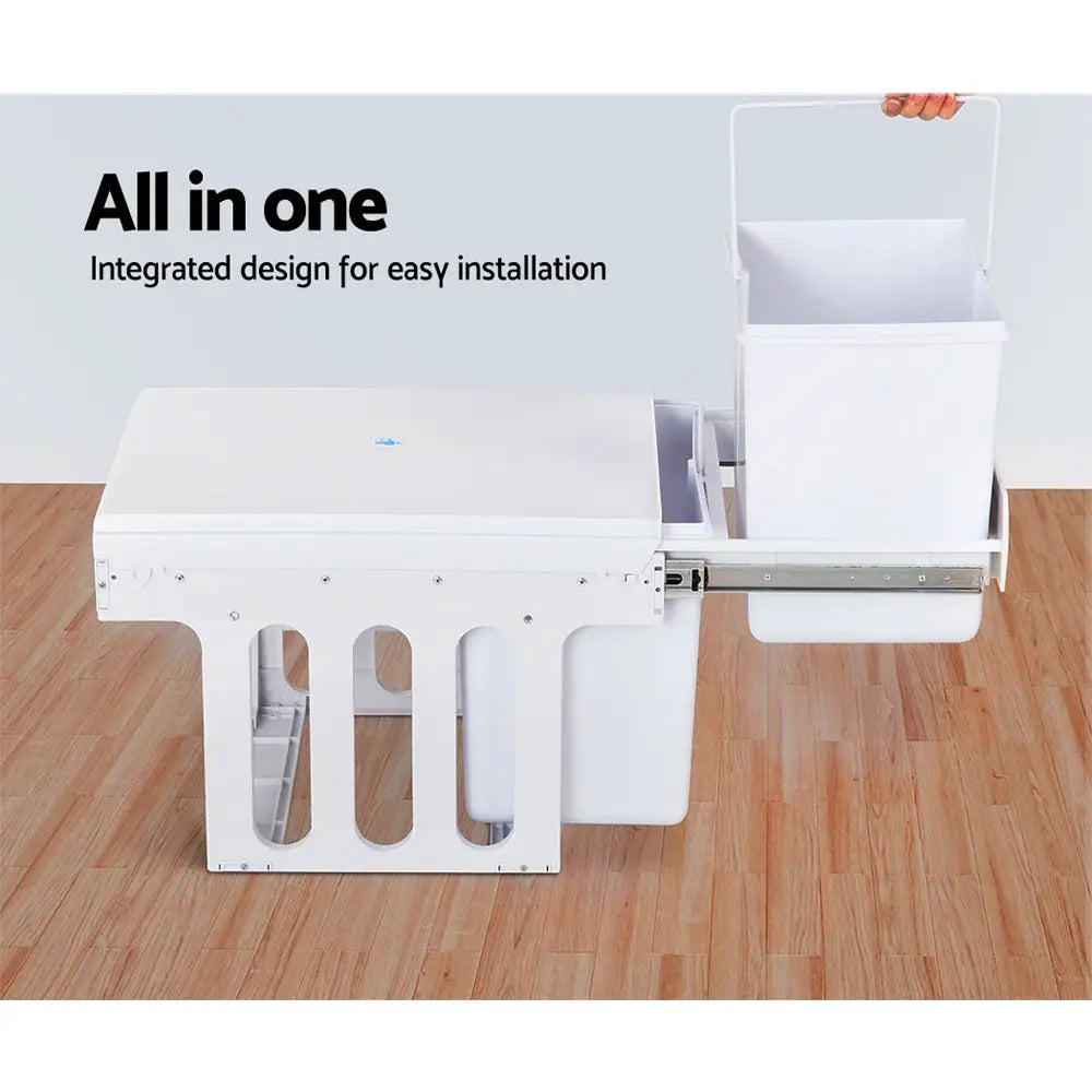 Cefito Pull Out Bin Kitchen Double Basket 2X15L White - Home & Garden > Kitchen Bins