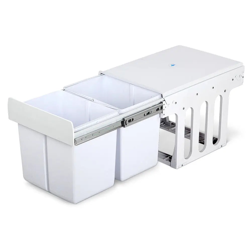 Cefito Pull Out Bin Kitchen Double Basket 2X15L White - Home & Garden > Kitchen Bins