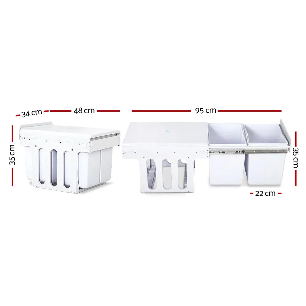 Cefito Pull Out Bin Kitchen Double Basket 2X15L White - Home & Garden > Kitchen Bins