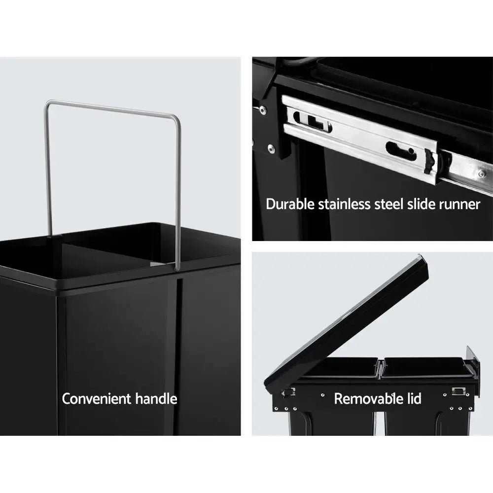 Cefito Pull Out Bin Kitchen Double Basket 2X20L Black - Home & Garden > Kitchen Bins