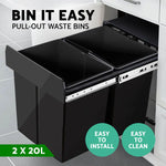 Cefito Pull Out Bin Kitchen Double Basket 2X20L Black - Home & Garden > Kitchen Bins