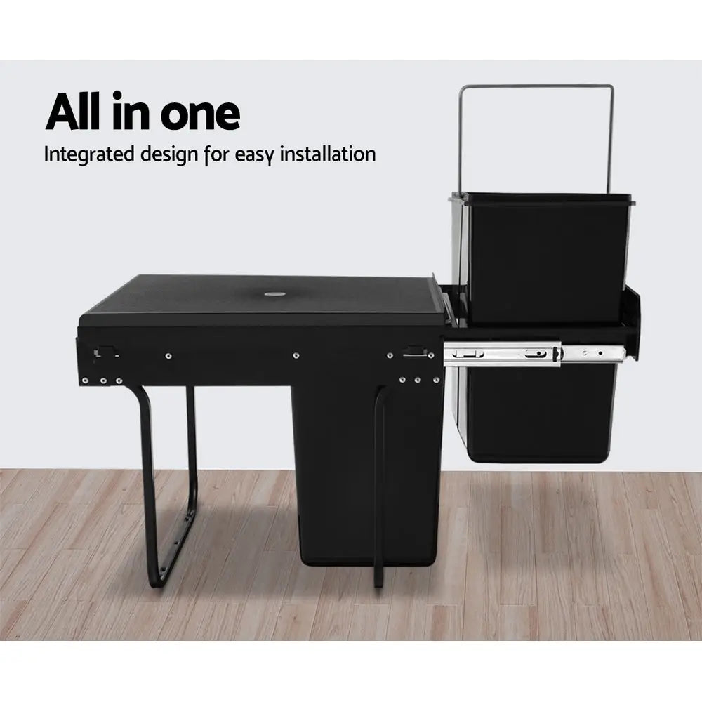Cefito Pull Out Bin Kitchen Double Basket 2X20L Black - Home & Garden > Kitchen Bins