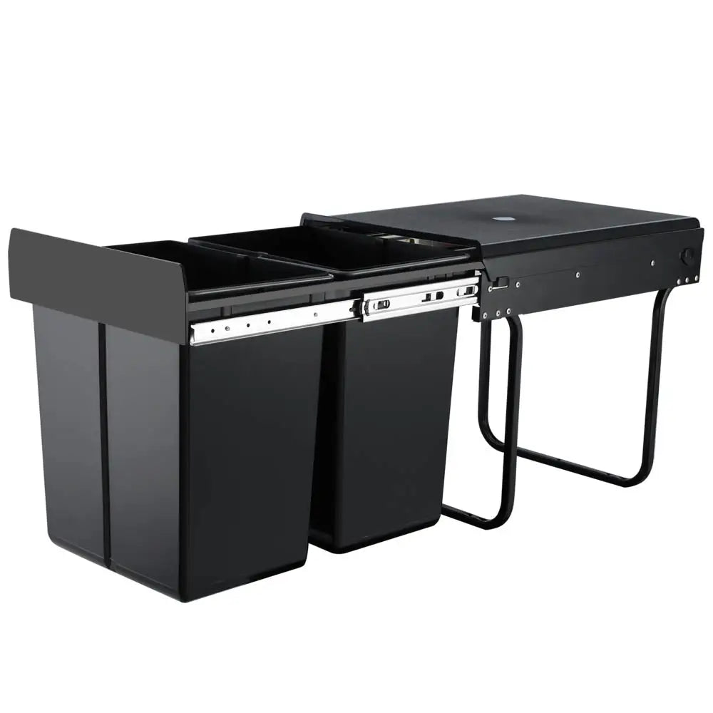 Cefito Pull Out Bin Kitchen Double Basket 2X20L Black - Home & Garden > Kitchen Bins