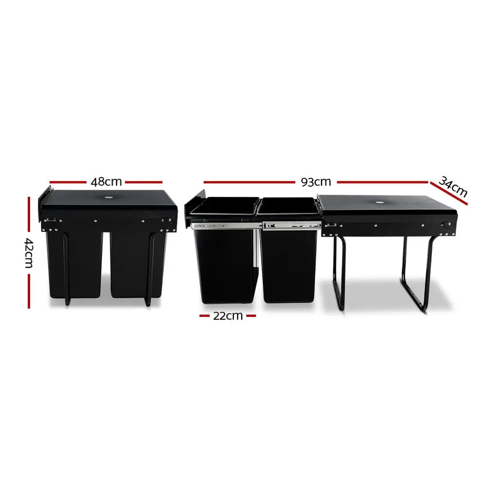 Cefito Pull Out Bin Kitchen Double Basket 2X20L Black - Home & Garden > Kitchen Bins