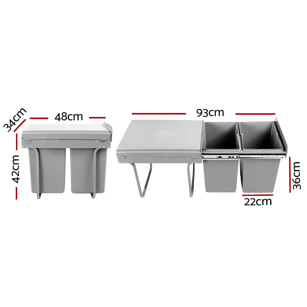 Cefito Pull Out Bin Kitchen Double Basket 2X20L Grey - Home & Garden > DIY
