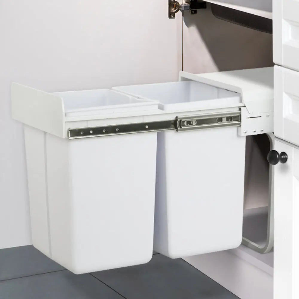 Cefito Pull Out Bin Kitchen Double Basket 2X20L White - Home & Garden > Kitchen Bins